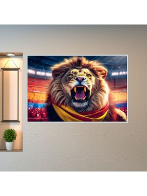 Gaagart Metal Çerçeveli Yatay Cam Sarı Kırmızı Atkılı Kükreyen Aslan