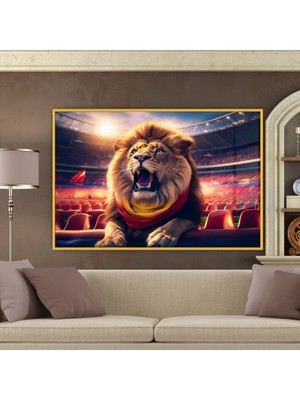 Gaagart Metal Çerçeveli Yatay Cam   Sarı Kırmızı Atkılı Aslan