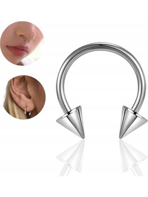 Market66 10MM Gri At Nalı Sivri Uç Piercing Unisex Çelik Takı Dudak Kıkırdak Septum Küpe