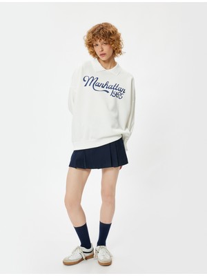 Koton Polo Yaka Sweatshirt Oversize Kolej Baskılı Uzun Kollu