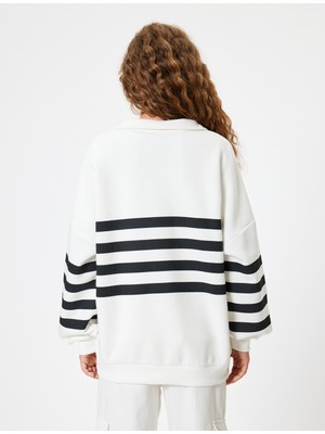 Koton Oversize Sweatshirt Yarım Fermuarlı Şerit Detaylı Uzun Kollu Şardonlu