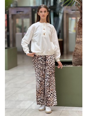 On Fashion Bol Paça Leopar Desenli Pantolon