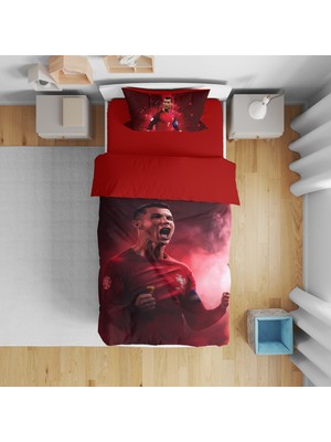Erays Home Cristiano Ronaldo 3D Dijital Baskılı Tek Kişilik Nevresim Takımı Genç Nevresim Takımı