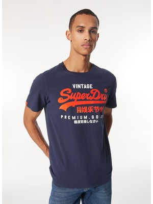 Superdry Bisiklet Yaka Lacivert Erkek T-Shirt M1012001AZRN_DUO Vıntage Logo T Shı