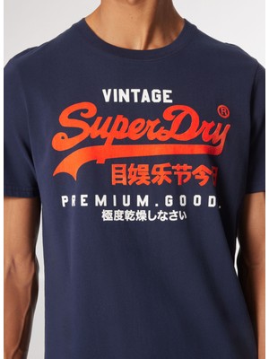 Superdry Bisiklet Yaka Lacivert Erkek T-Shirt M1012001AZRN_DUO Vıntage Logo T Shı