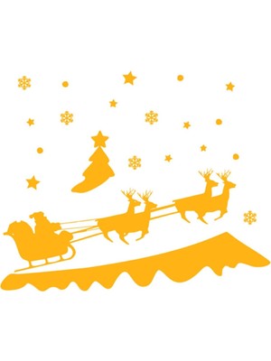 Tekno Trust Yeni Yıl Süslemesi Sarı Noel Baba ve Geyikleri Sticker Çıkartma 40X50 cm