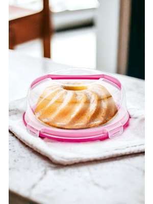 Store Max Kek Fanusu - Pasta Fanusu - Kilitli Kapaklı - 7 Litre - Milenyum Pembe Beyaz