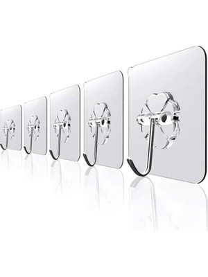 Storemax Şeffaf Askı Süper Güçlü Yapışkanlı Suya Dayanıklı Şeffaf Askı 5li Set Yeniden Kullanılabilir Kancalar