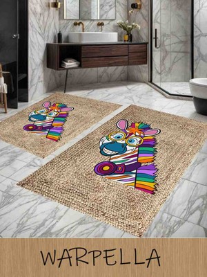 Warpella Jüt Görünümlü Zebra Desenli 2'li Banyo,halı Paspas Takımı ,dijital Baskılı (60*100-40*60)