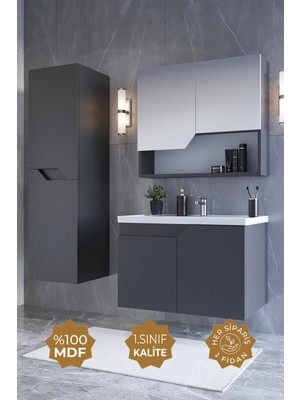 Teta Home Napoli 80 cm Mdf Banyo Dolabı Seti + Boy Dolabı