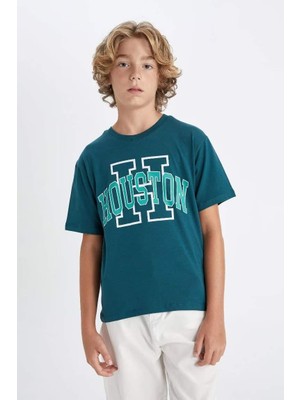 DeFacto Erkek Çocuk Bisiklet Yaka Baskılı Kısa Kollu Tişört D0429A824HS