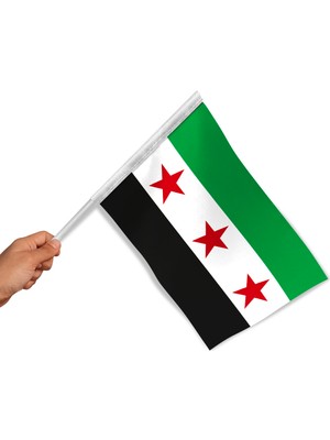 Bilsan Bayrak Yeni Suriye Bayrağı Sopalı 20 x 30 cm 20 Adet Raşel Kumaş