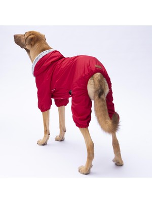 Kırmızı Kürklü Orta Büyük Tulum Yağmurluk Köpek Kıyafeti  Köpek Yağmurluğu(18-40 kg Arası Orta Büyük Irklar)