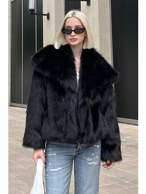 Siyah Yumuşak Dokulu Kadın Kürk Mont MG2204