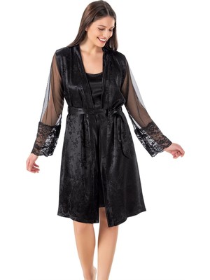 Kadın Saten Sabahlık Gecelik Ikili Set Fantazi Takım Flz 32-29