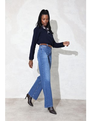 5in1Canpolat Mavi Yüksek Bel Wide Leg Jean 7714