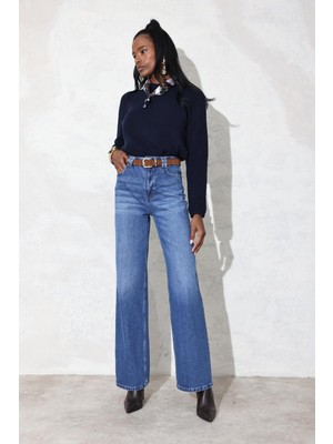 5in1Canpolat Mavi Yüksek Bel Wide Leg Jean 7714