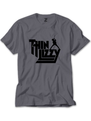 Z zepplin Thin Lizzy Text Gri Tişört