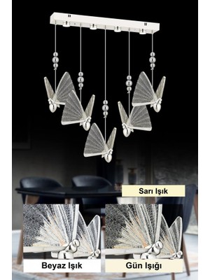 Istanbul Avize Ipek Yemek Masası 5'li Gümüş Ledli 3 Renk Modern LED Avize