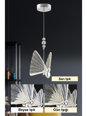 Istanbul Avize Ipek Tekli Gümüş Ledli 3 Renk Modern LED Avize