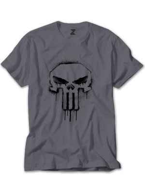 Punisher Spray Paint Gri Tişört