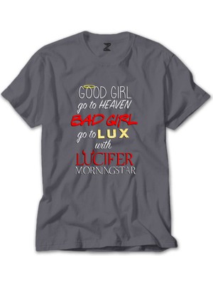 Lucifr Good Girl Go To Heaven Gri Tişört
