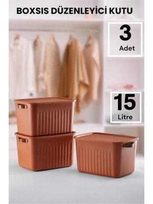 Tekno Trust Bo  x  sıs 3 Adet 15 Lt  Düzenleyici Kapaklı Kutu Storage Dekoratif Dolap Içi Organizer