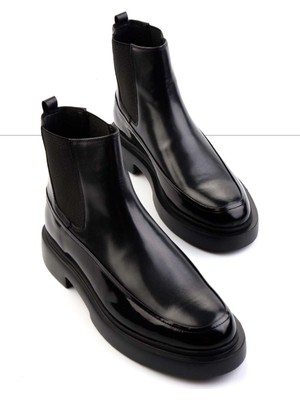 Bambi Mat Siyah  Deri Erkek Bot & Bootie E02600502303