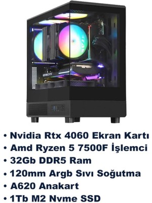 Ramtech V2 Ryzen 5 7500F 32GB Ddr5 Ram Rtx 4060 1tb M2 SSD Sıvı Soğutmalı Güncel Sistem