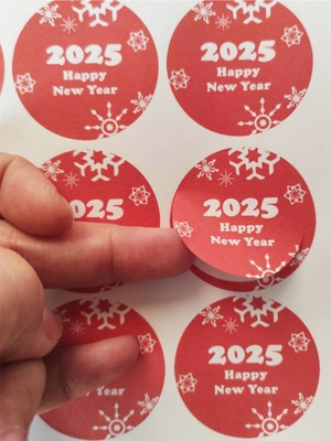 Beyhan Bayhan 48 Adet 4 cm Happy New Year Baskılı Etiket Sticker - Yılbaşı  Paketi Etiketi