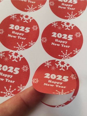 Beyhan Bayhan 48 Adet 4 cm Happy New Year Baskılı Etiket Sticker - Yılbaşı  Paketi Etiketi