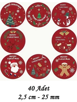 Beyhan Bayhan 80 Adet 2,5 cm Kırmızı Merry Christmas Baskılı Etiket Sticker - Yılbaşı  Paketi Etiketi