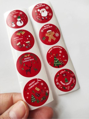 Beyhan Bayhan 80 Adet 2,5 cm Kırmızı Merry Christmas Baskılı Etiket Sticker - Yılbaşı  Paketi Etiketi