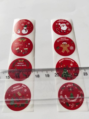 Beyhan Bayhan 80 Adet 2,5 cm Kırmızı Merry Christmas Baskılı Etiket Sticker - Yılbaşı  Paketi Etiketi