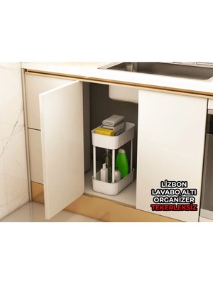 Vigentino Lizbon Çok Amaçlı 2 Katlı Banyo Organizer Düzenleyici Dolap Içi Tezgah Altı Tekerleksiz Organizer