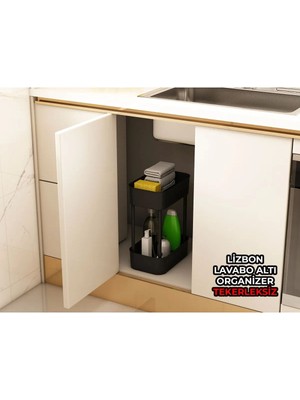 Vigentino Lizbon Çok Amaçlı 2 Katlı Banyo Organizer Düzenleyici Dolap Içi Tezgah Altı Tekerleksiz Organizer