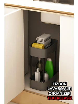 Vigentino Lizbon Çok Amaçlı 2 Katlı Banyo Organizer Düzenleyici Dolap Içi Tezgah Altı Tekerleksiz Organizer