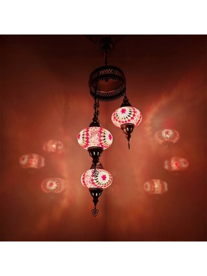 3'lü Mozaik Avize, Mozaik Lamba, Renkli Lamba