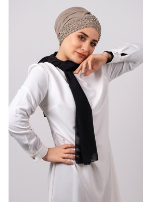 Hürrem Bone Vizon Pratik Hazır Geçmeli Tesettür Bone Sandy Kumaş Taşlı 1456_10