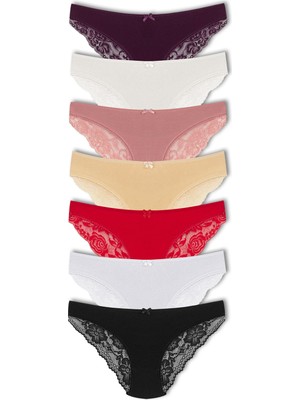 Hnx 7'li Arkası Yarım Dantel Pamuklu Kadın Külot