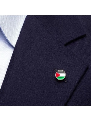 Filistin Palestine Ülke Bayrağı Paslanmaz Çelik Pin 3D Yuvarlak Büyüteç Camlı Rozet