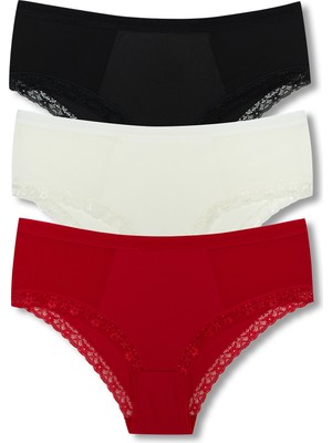 Hnx 3'lü Dantel ve Tül Detaylı Intelok Yüksek Bel Büyük Beden Kadın Külot