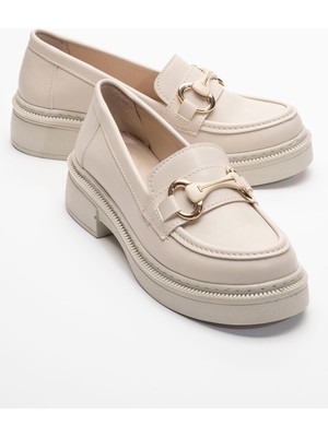 Kadın Tokalı Loafer Ayakkabı  BEJ CİLT