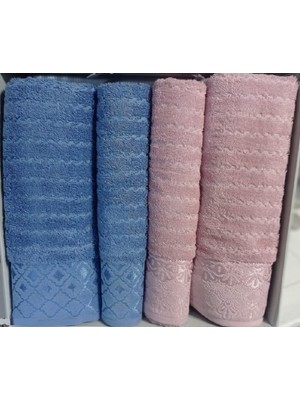 Özdilek Peonies Mavi Pembe Hamam Seti 2 Banyo 2 El Yüz Havlusu