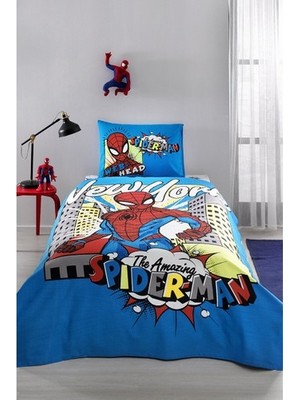 Özdilek Spiderman New York Tek Kişilik Disney Lisanslı Lastikli Fitted Çarşaf Çocuk Pike Takımı