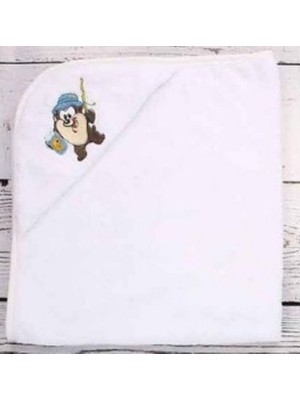 Özdilek Tazmanya Lisanslı Nakışlı Bebe Pelerini 80X80 Bambu Beyaz