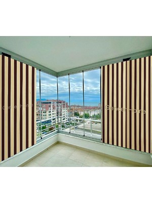 Ceylan Home Balkon Perdesi Kahverengi  Krem Çizgili 325X250