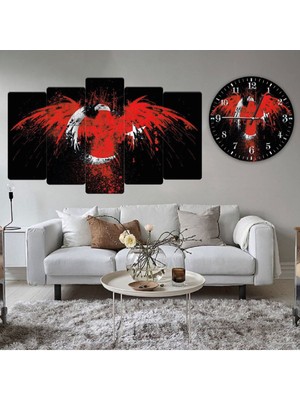 Zevahir Mobilya Dekorasyon Zevahir 5 Parça Mdf Şahin Görünümlü Türk Bayrağı Tablo Ve Mdf Saat Kombin