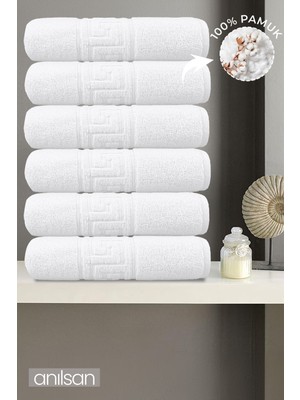 Anılsan 6'lı Greek Beyaz Banyo Havlusu - 70 x 140 cm , 490GR, PAMUK, Spa ve Otel Havlusu