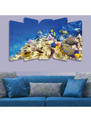 Zevahir Mobilya Dekorasyon Zevahir 5 Parça Mdf Yüzen Renkli Balıklar Tablo